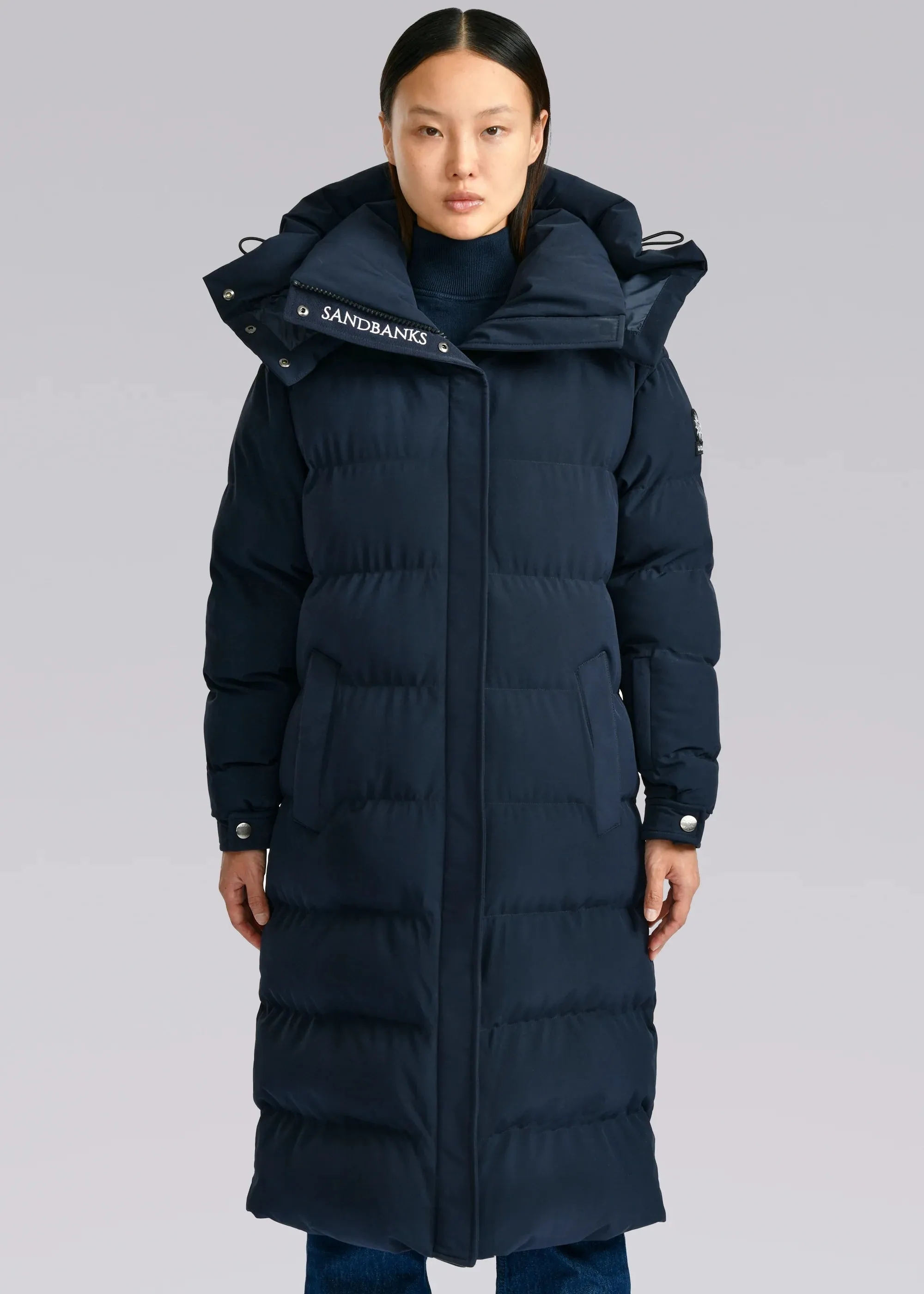 Sandbanks Haven Oversized Long Puffer Ladies Jacket in Navy