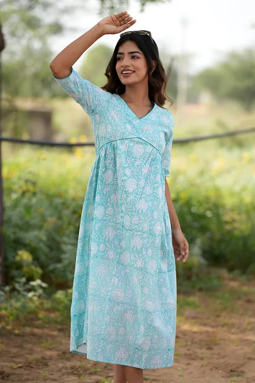 Sapphire Surf Handblock Printed Cotton Dress