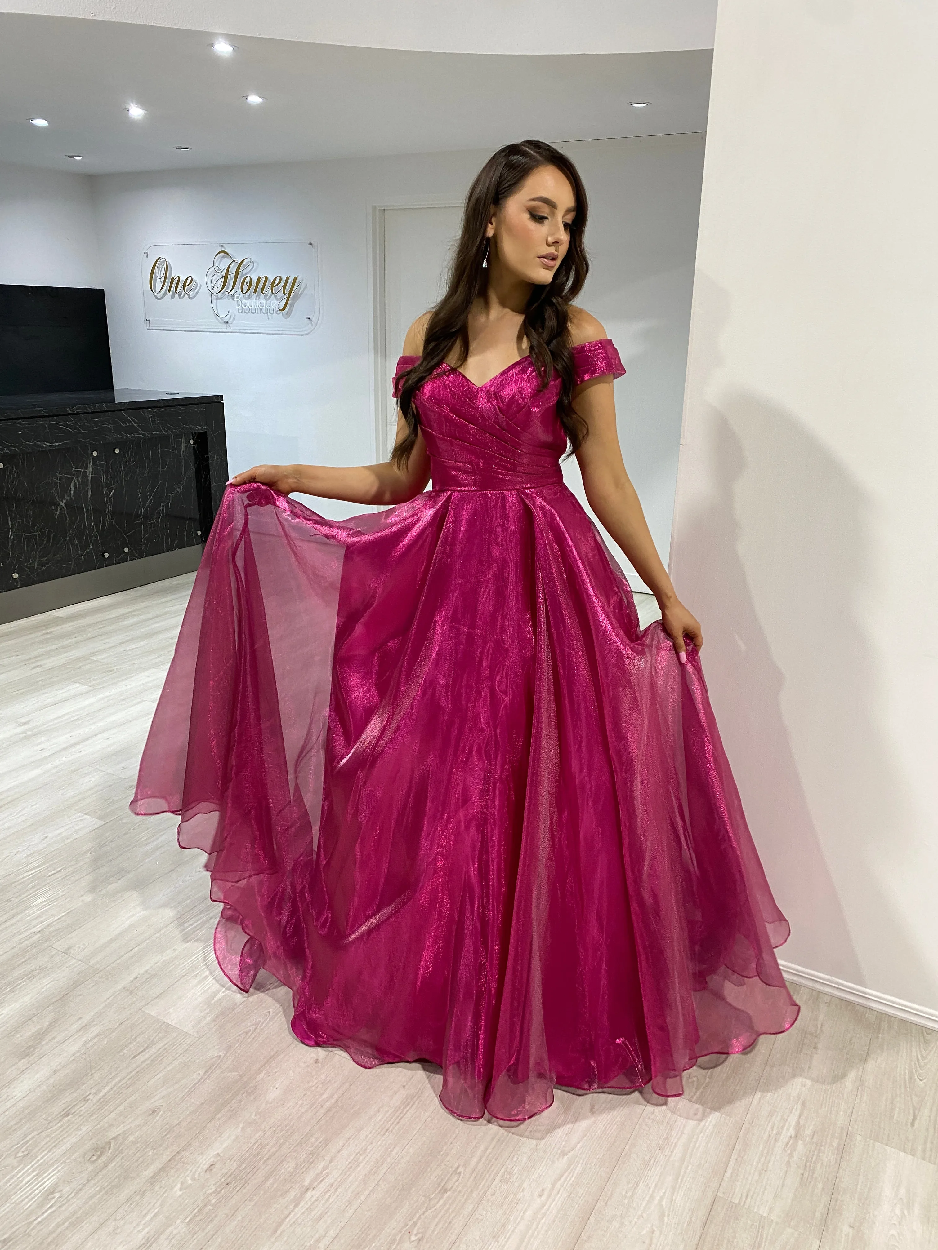 SARIA Off Shoulder Shimmer Ballgown Prom & Formal Dress