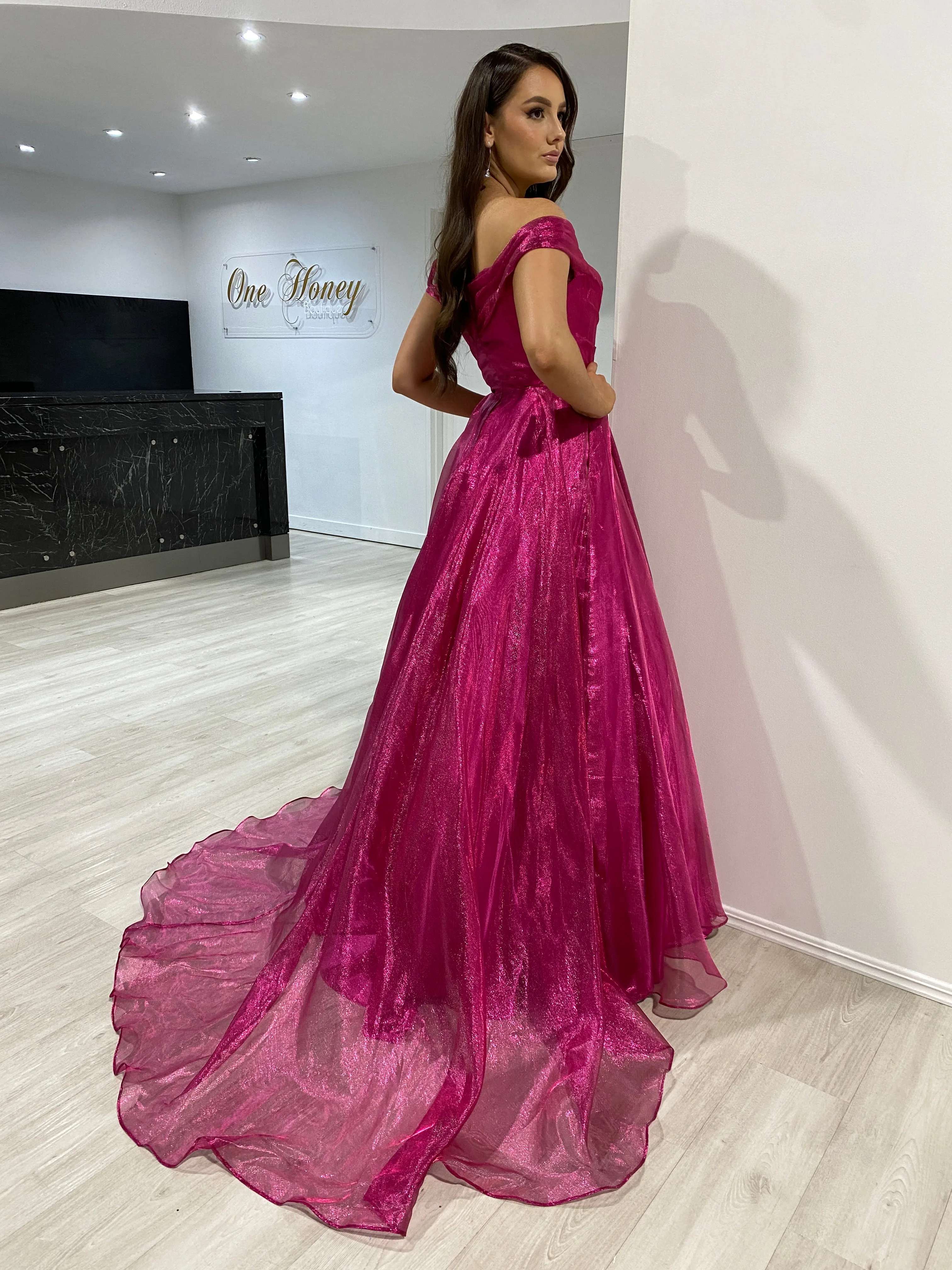 SARIA Off Shoulder Shimmer Ballgown Prom & Formal Dress