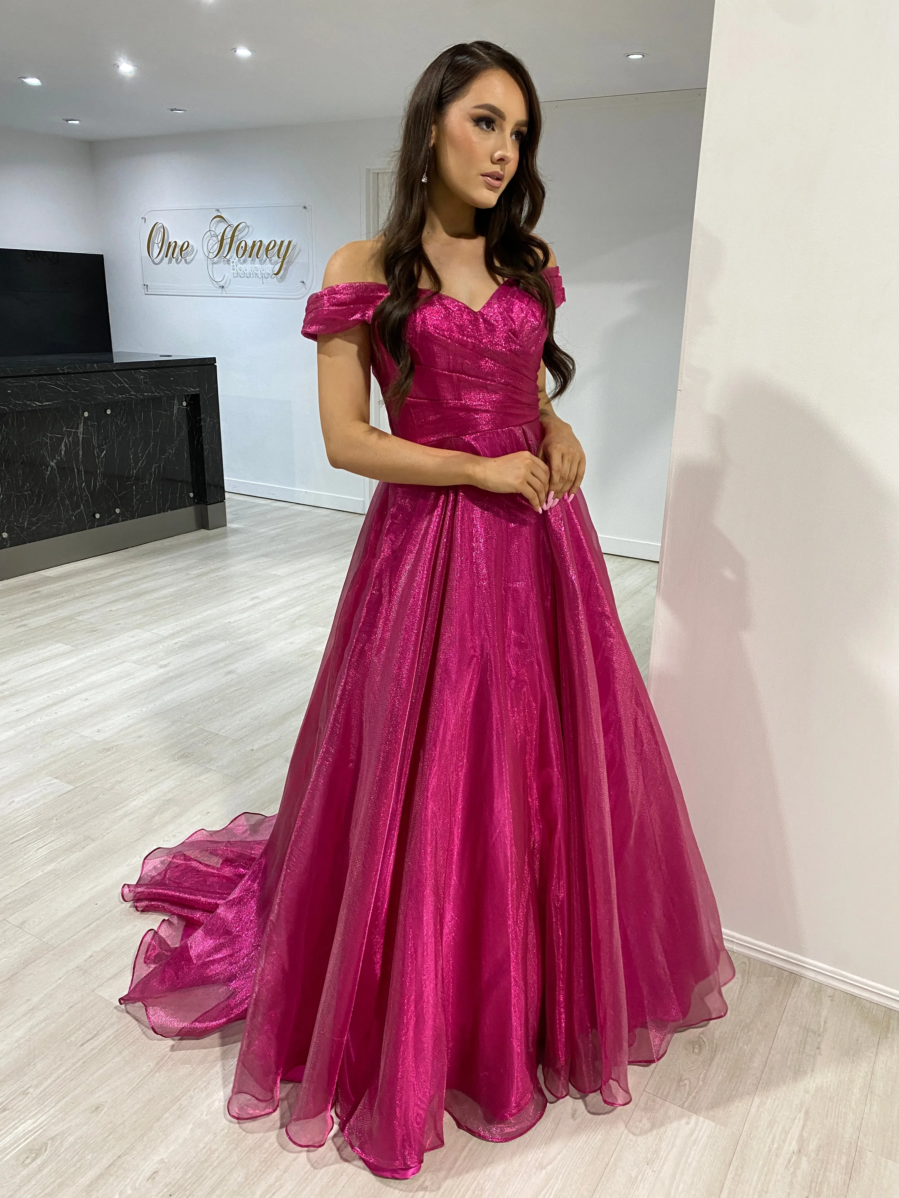 SARIA Off Shoulder Shimmer Ballgown Prom & Formal Dress