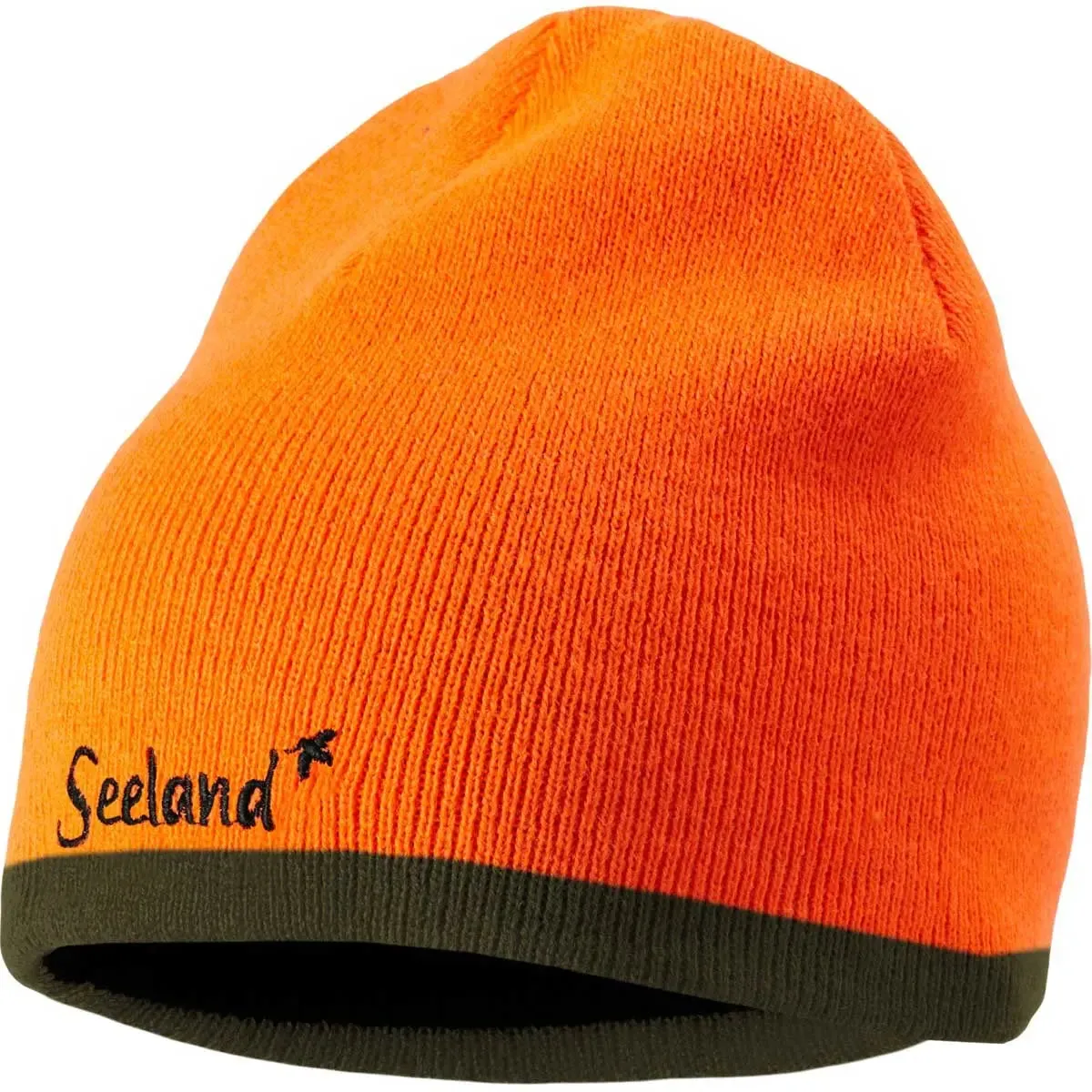 SEELAND Ian Reversible Beanie Hat - Hi-vis Orange / Pine Green