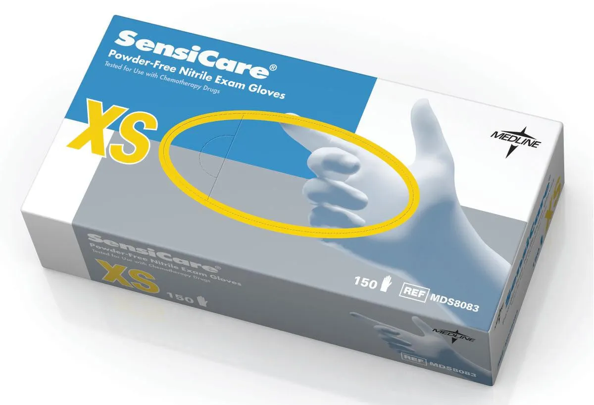 SensiCare Powder-Free Nitrile Exam Gloves with Textured Fingertips, X-Small (case of 1500)