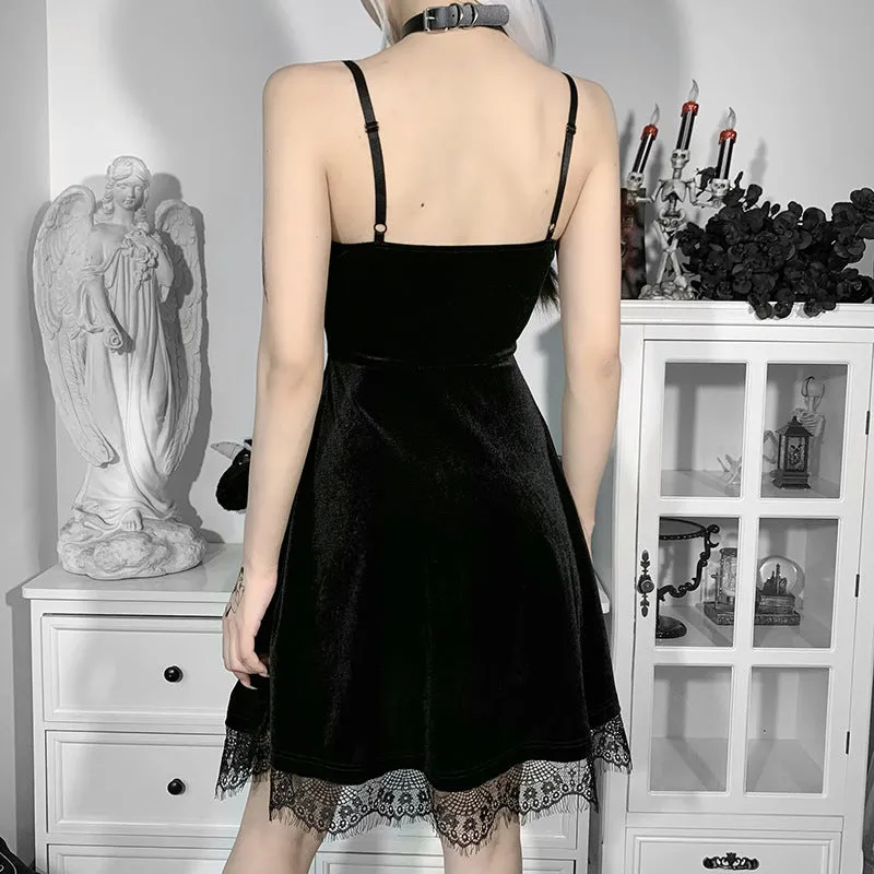 Sexy suspender dress women's chest and backless lace stitching new short dress