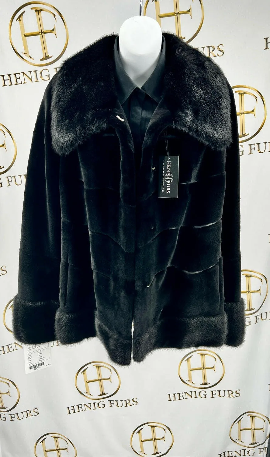 Sheared Mink Fur Jacket with Full Skin Mink Fur Trim