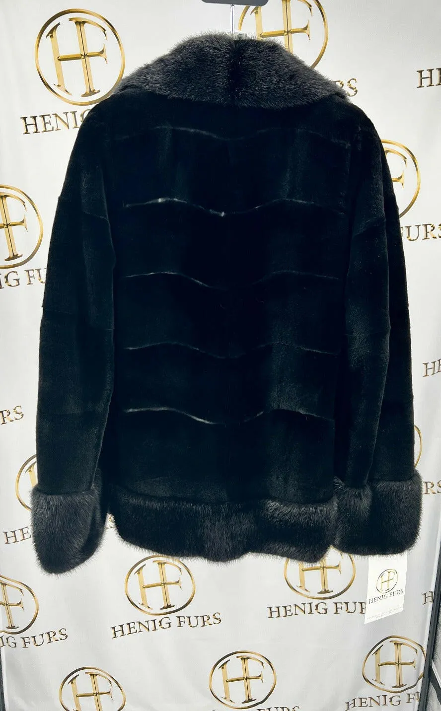 Sheared Mink Fur Jacket with Full Skin Mink Fur Trim