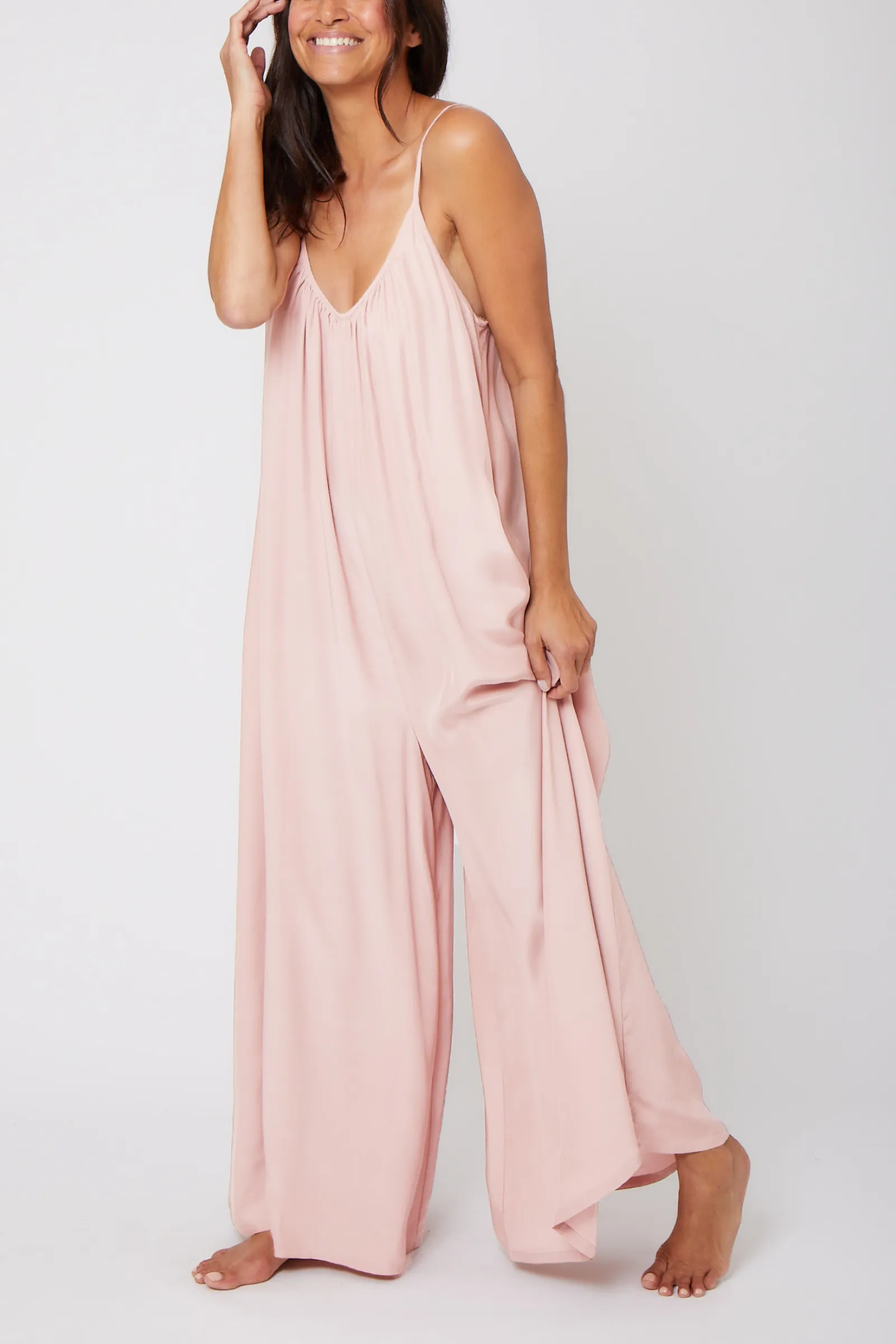 Silk Charmeuse Jumpsuit - Light Pink