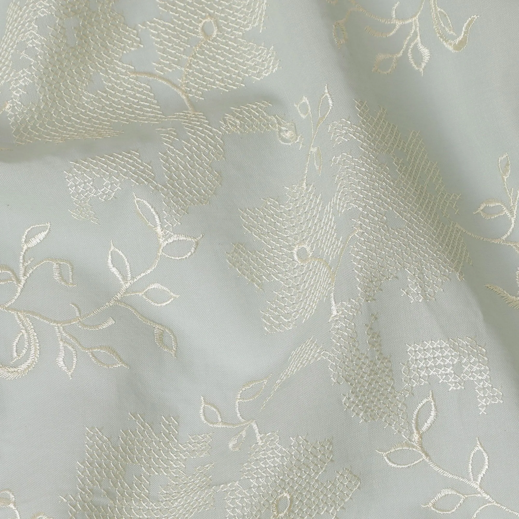 Silver Serenity Cotton Voile Fabric - Delicate White Embroidery, 110 cm Width - Shop Online for Elegant Dressmaking-D18129