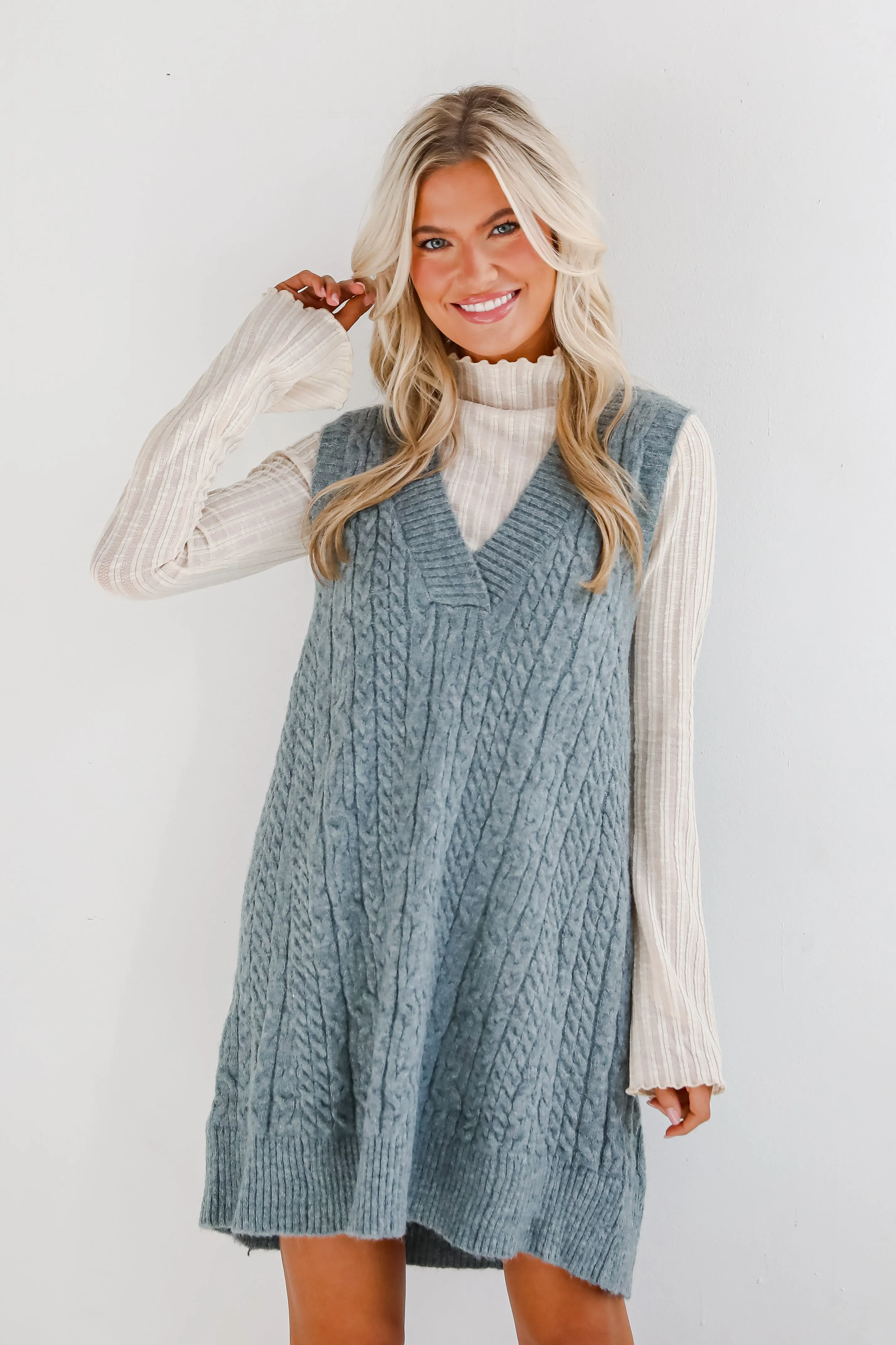 Simply Ideal Cable Knit Mini Sweater Dress