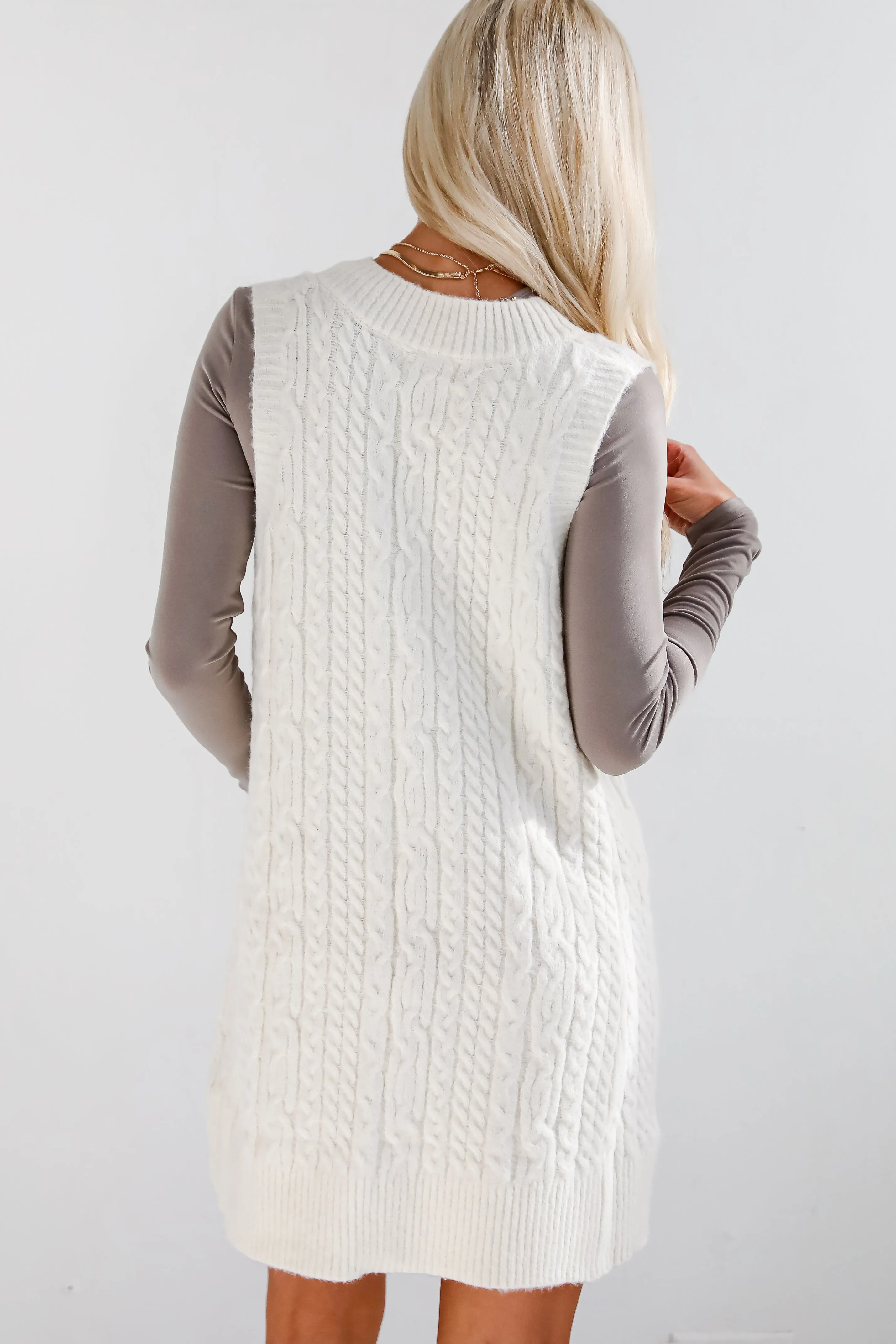 Simply Ideal Cable Knit Mini Sweater Dress