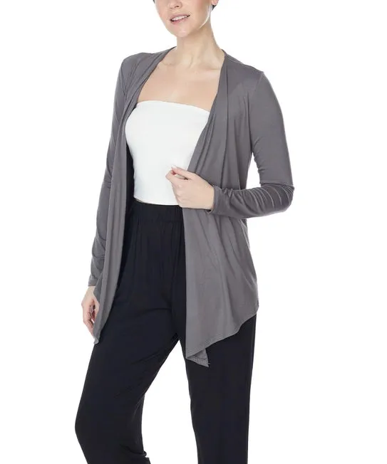 S.K. Bamboo Front Tie Open Cardigan | Grey