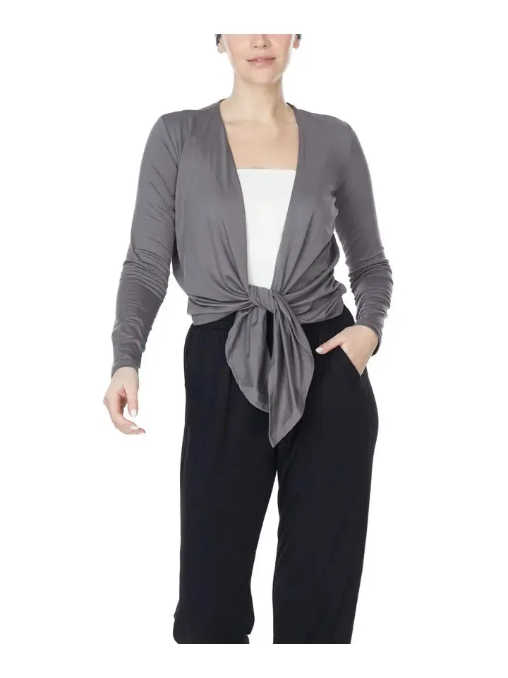 S.K. Bamboo Front Tie Open Cardigan | Grey