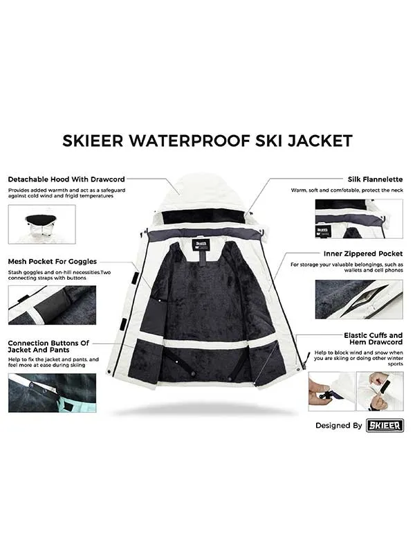 Skieer Women's Ski Jacket Waterproof Windproof Rain Jacket Winter Warm Hooded Coat