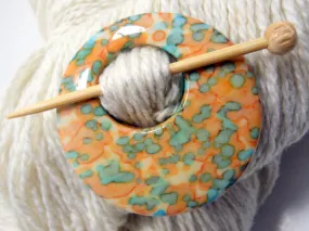 Skipping Stones 25155 Shawl Pin ~ Porcelain ~ Orange and Teal Dappled Shawl Pin