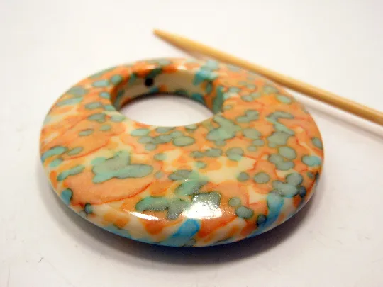 Skipping Stones 25155 Shawl Pin ~ Porcelain ~ Orange and Teal Dappled Shawl Pin