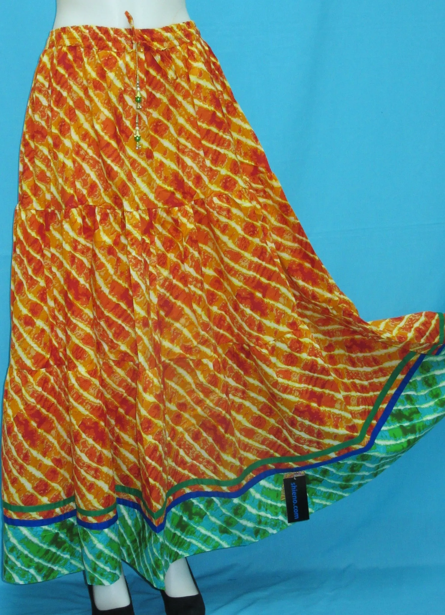 Skirt 7130 Orange Cotton Printed Long Tyre Skirt Indian Chaniya