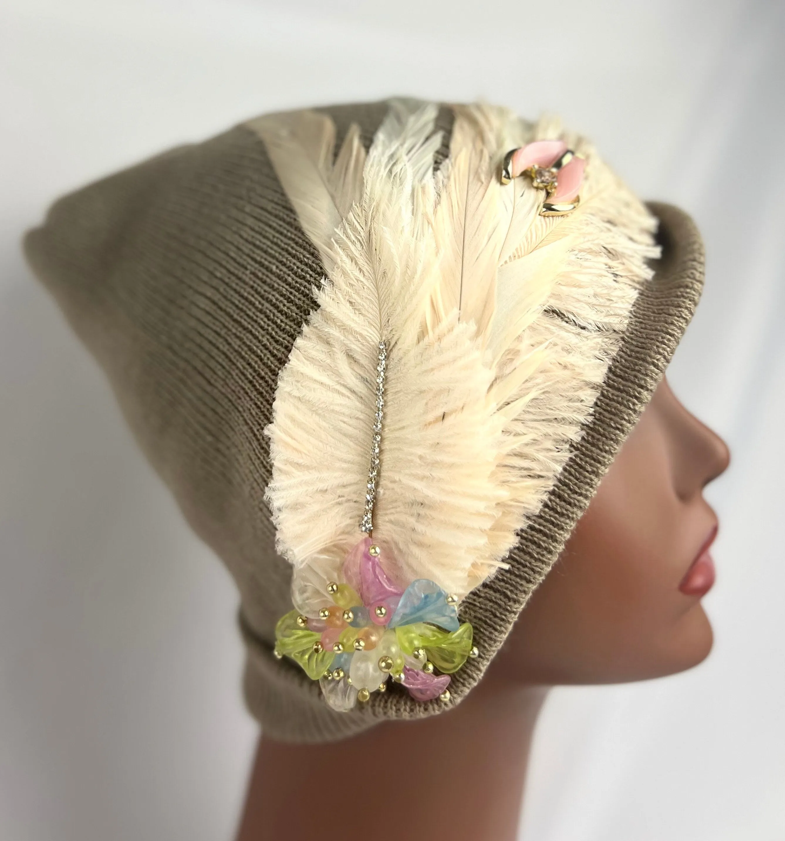 SOLD - Embellished Feathered & Vintage Jeweled Hat