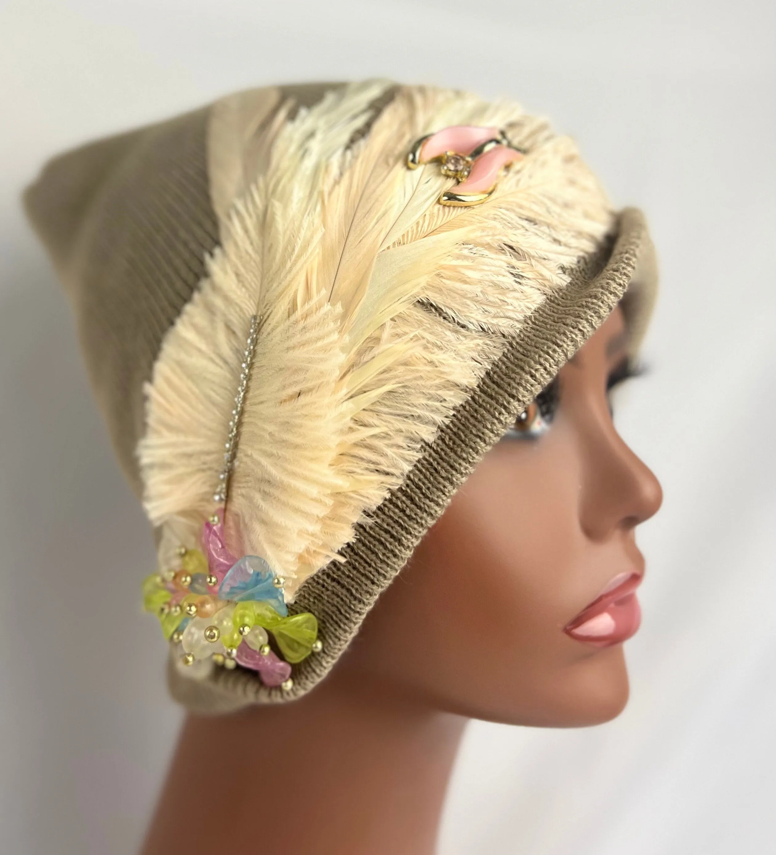 SOLD - Embellished Feathered & Vintage Jeweled Hat