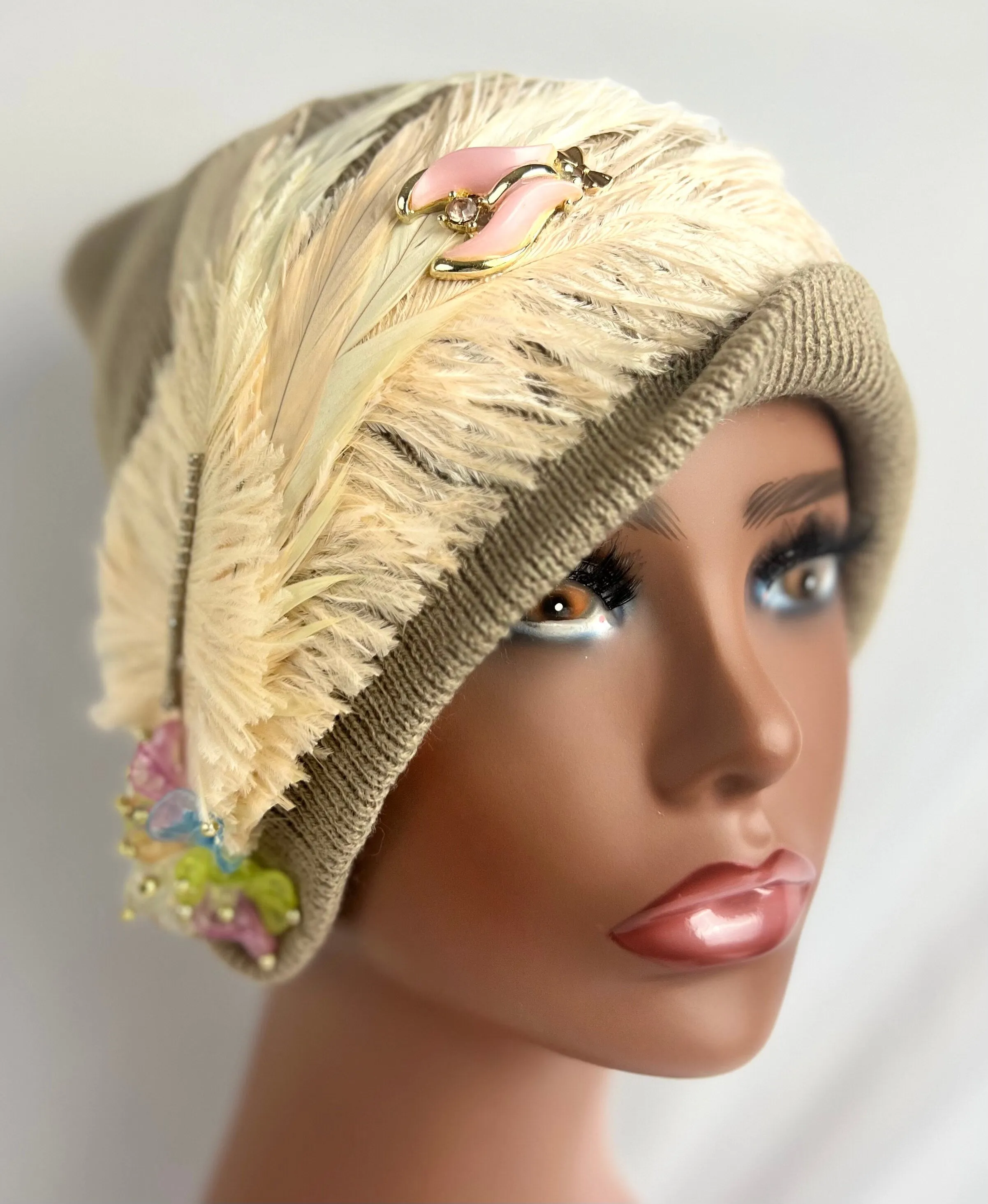 SOLD - Embellished Feathered & Vintage Jeweled Hat