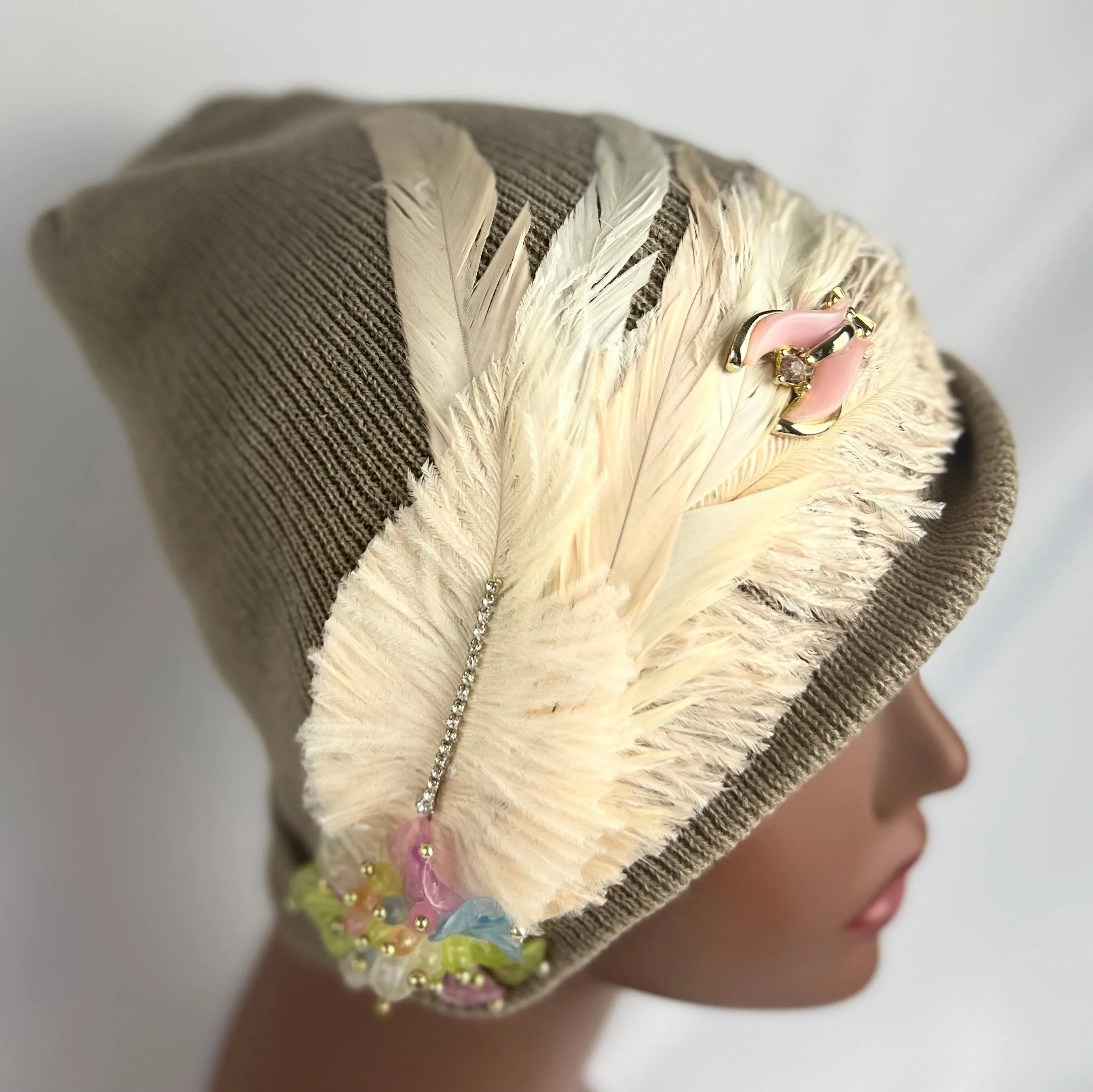 SOLD - Embellished Feathered & Vintage Jeweled Hat