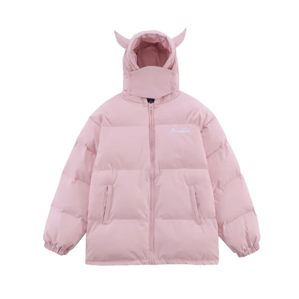 Solid Color Devil Hooded Puffer Coat