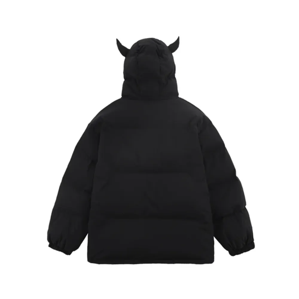 Solid Color Devil Hooded Puffer Coat