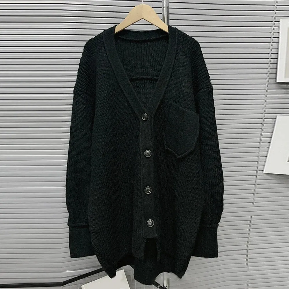 Solid Knitting Minimalist Cardigan For Women V Neck Long Sleeve Single Breasted Loose Casual Sweater Female Clothes