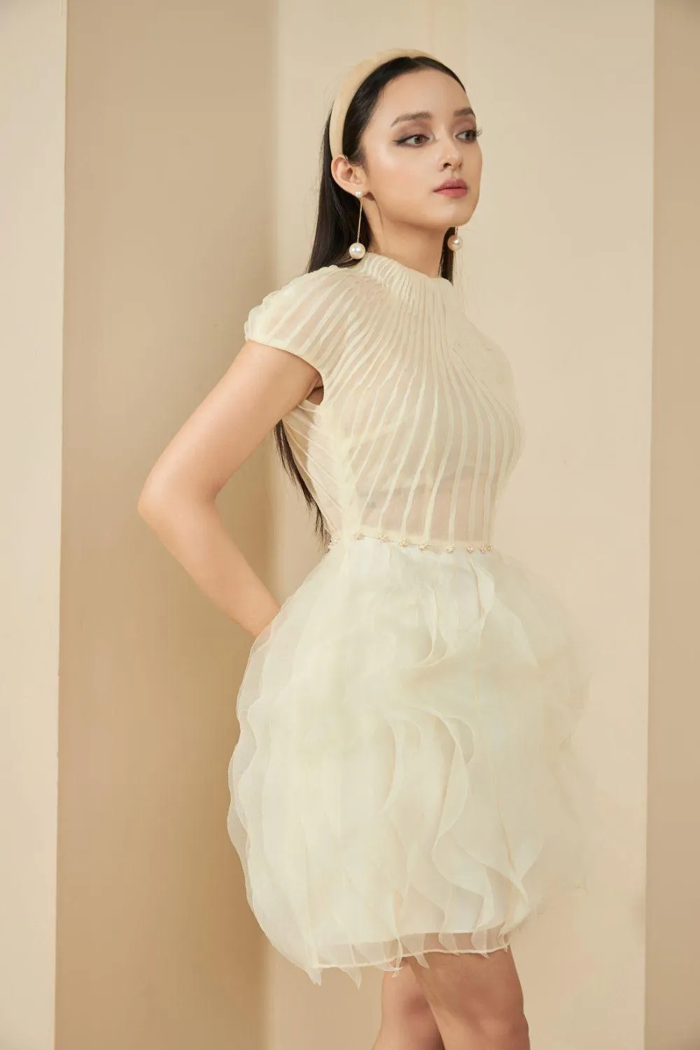 Somerville Bubble Cap Sleeved Organza Mini Dress