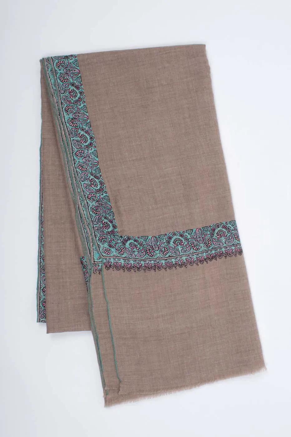 Sozni Embroidered Badum Pashmina Shawl Natural - PISA