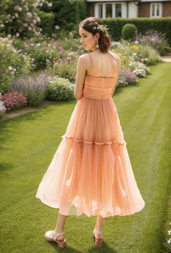 Spaghetti-straps ruched bodice layered skirt tea length tulle prom dress