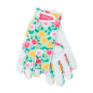 Sprout Goatskin  Garden Gloves - Design Camellias Mint