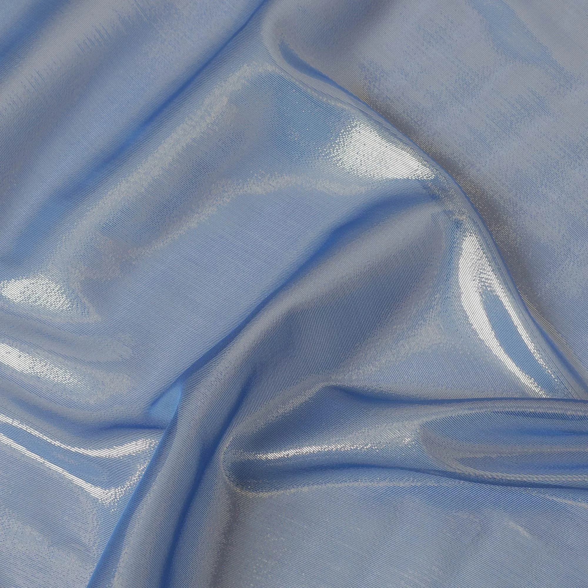 Steel blue pure silk chiffon with golden metallic lurex in stripe design-D9216