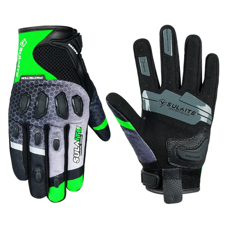 SULAITE Motorcycle Anti-fall Touch Screen Breathable Mesh Cycling Gloves, Size: M(Black Green)