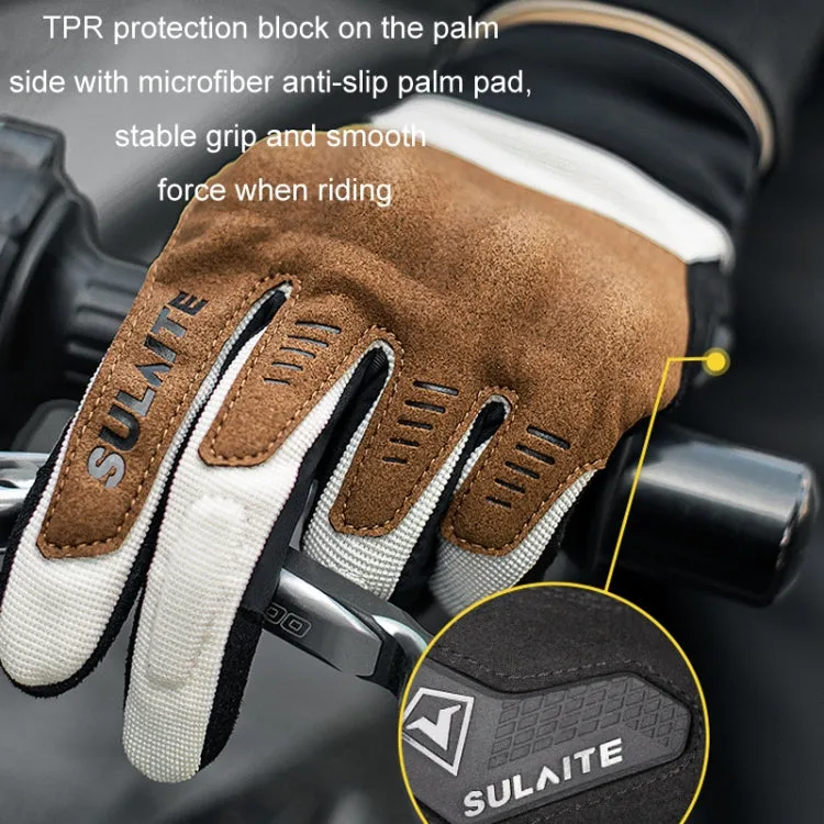 SULAITE Motorcycle Riding Breathable Conductive Touch Screen Full Finger Gloves, Size: M(Khaki)