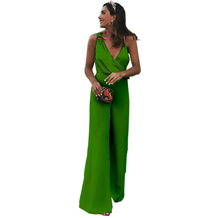 Summer Elegant Sleeveless V-neck Solid Color Jumpsuit