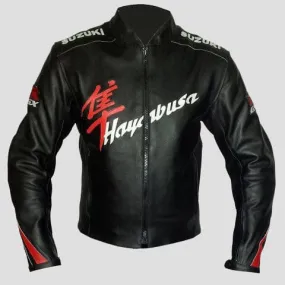 Suzuki Hayabusa Motorcycle Leather Racing Black Jacket