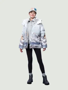 TANBOER Short  Women Thickened Hooded Puffer Coat with Printing