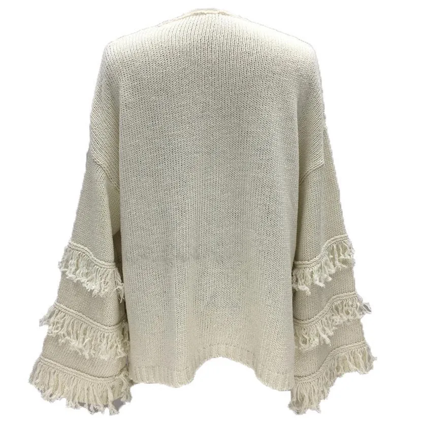 Tassel Knitting Solid Color Pullover Sweater