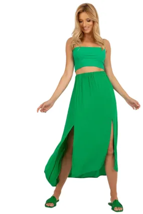 TEEK - Green Double Front Slit Skirt