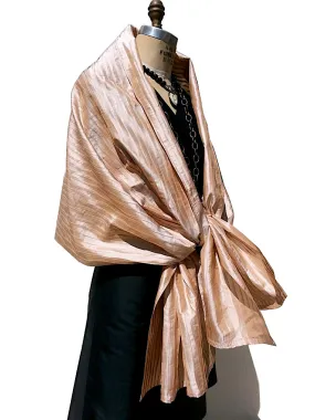 Thai Silk Pintuck Pleated Shawl Pink Champagne