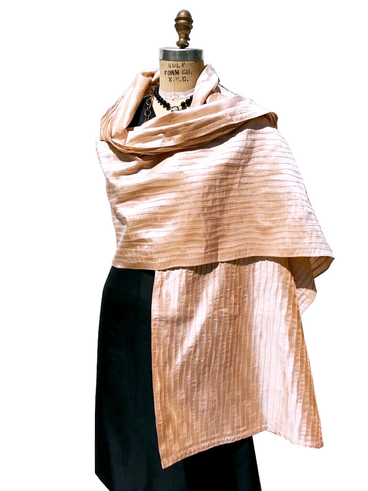 Thai Silk Pintuck Pleated Shawl Pink Champagne