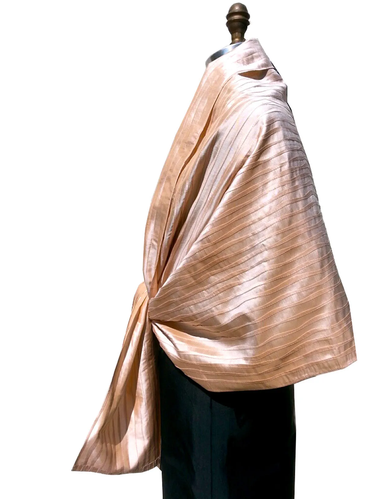 Thai Silk Pintuck Pleated Shawl Pink Champagne