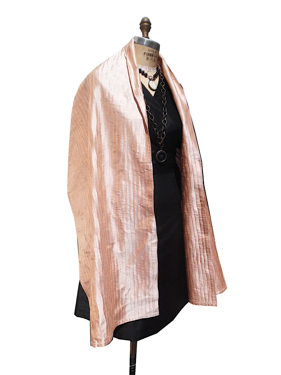 Thai Silk Pintuck Pleated Shawl Pink Champagne