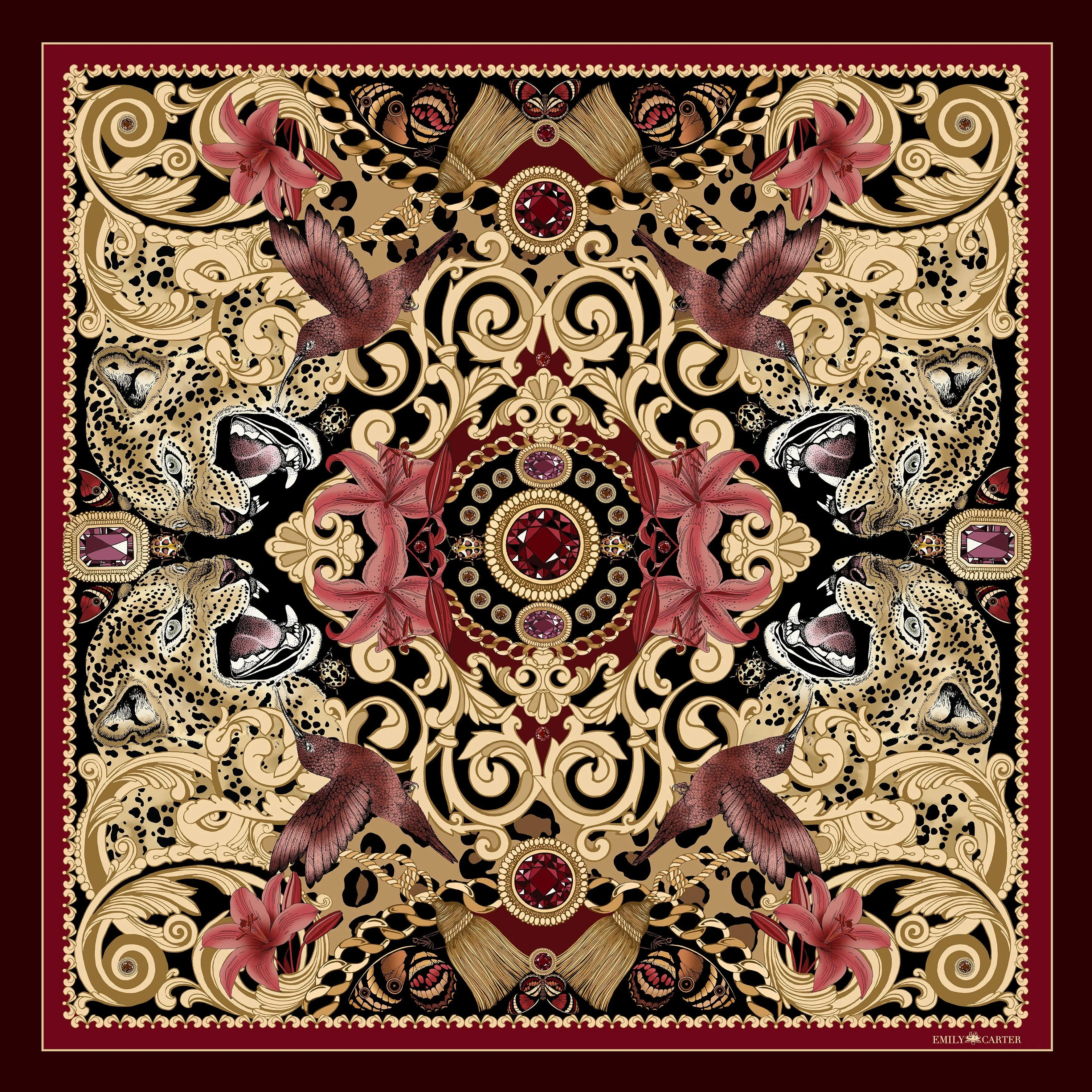 The Leopard & Ruby Silk Scarf | 130x130cm