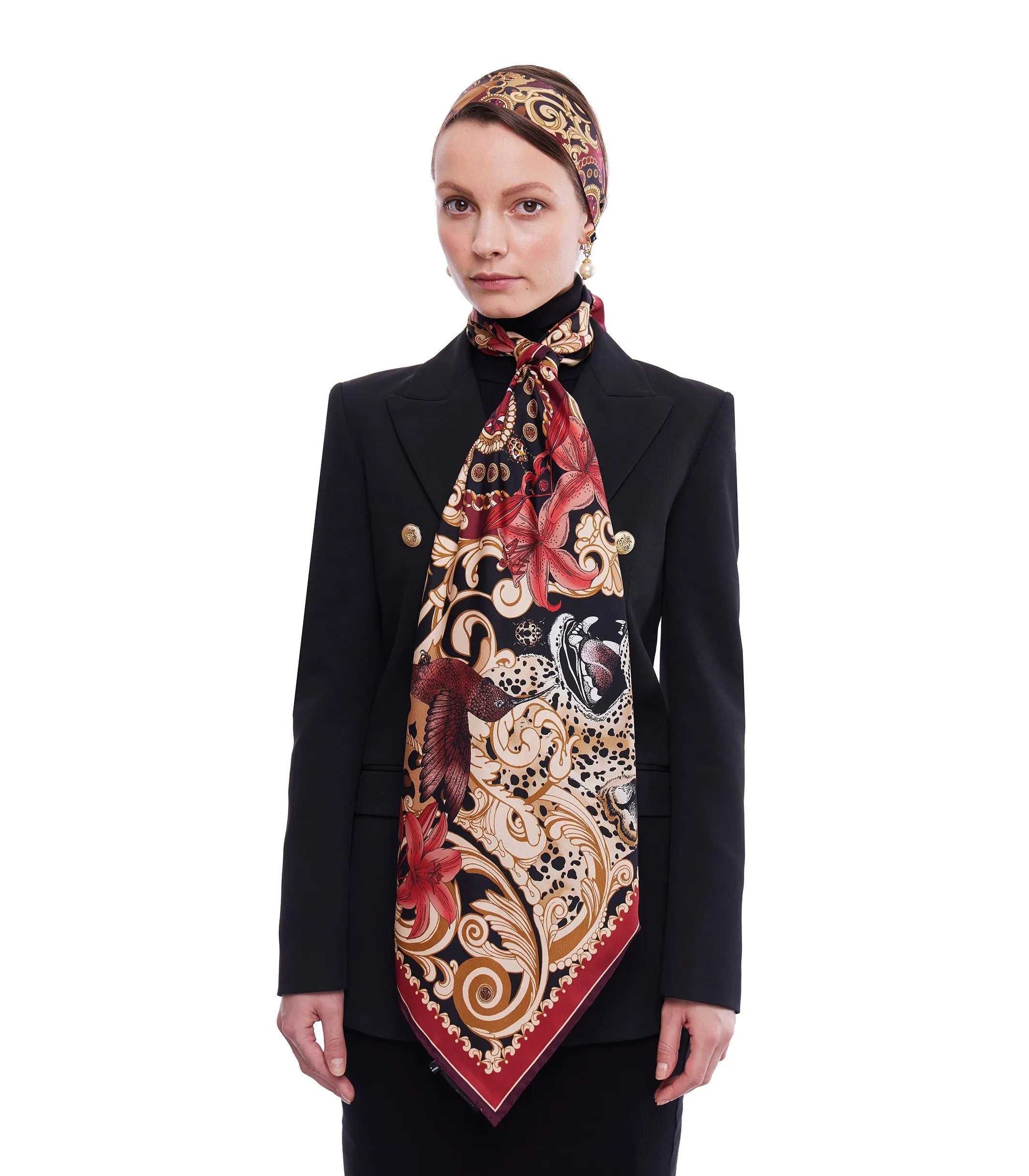 The Leopard & Ruby Silk Scarf | 130x130cm