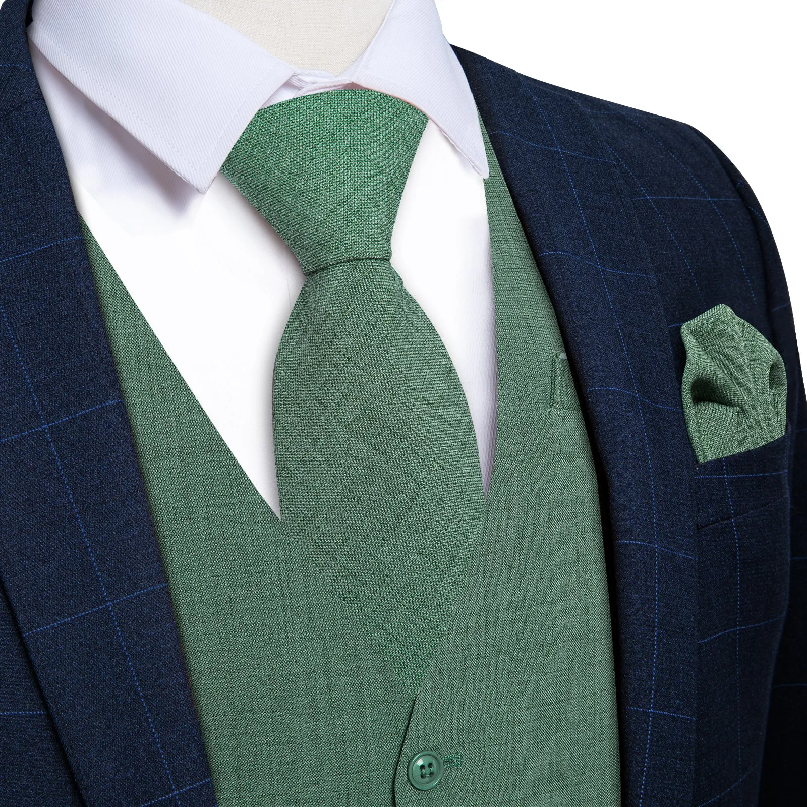 Ties2you Hooker Green Solid Jacquard Men's Vest Necktie Bowtie Set