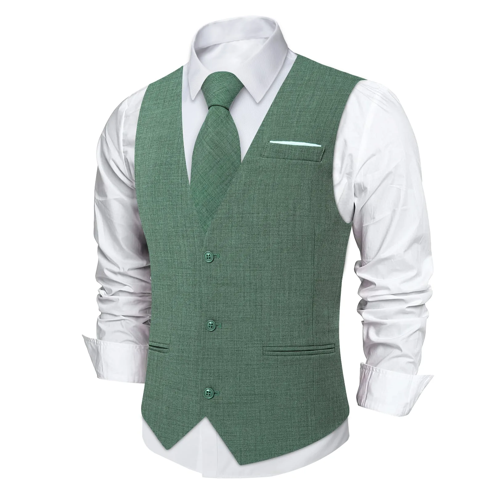 Ties2you Hooker Green Solid Jacquard Men's Vest Necktie Bowtie Set