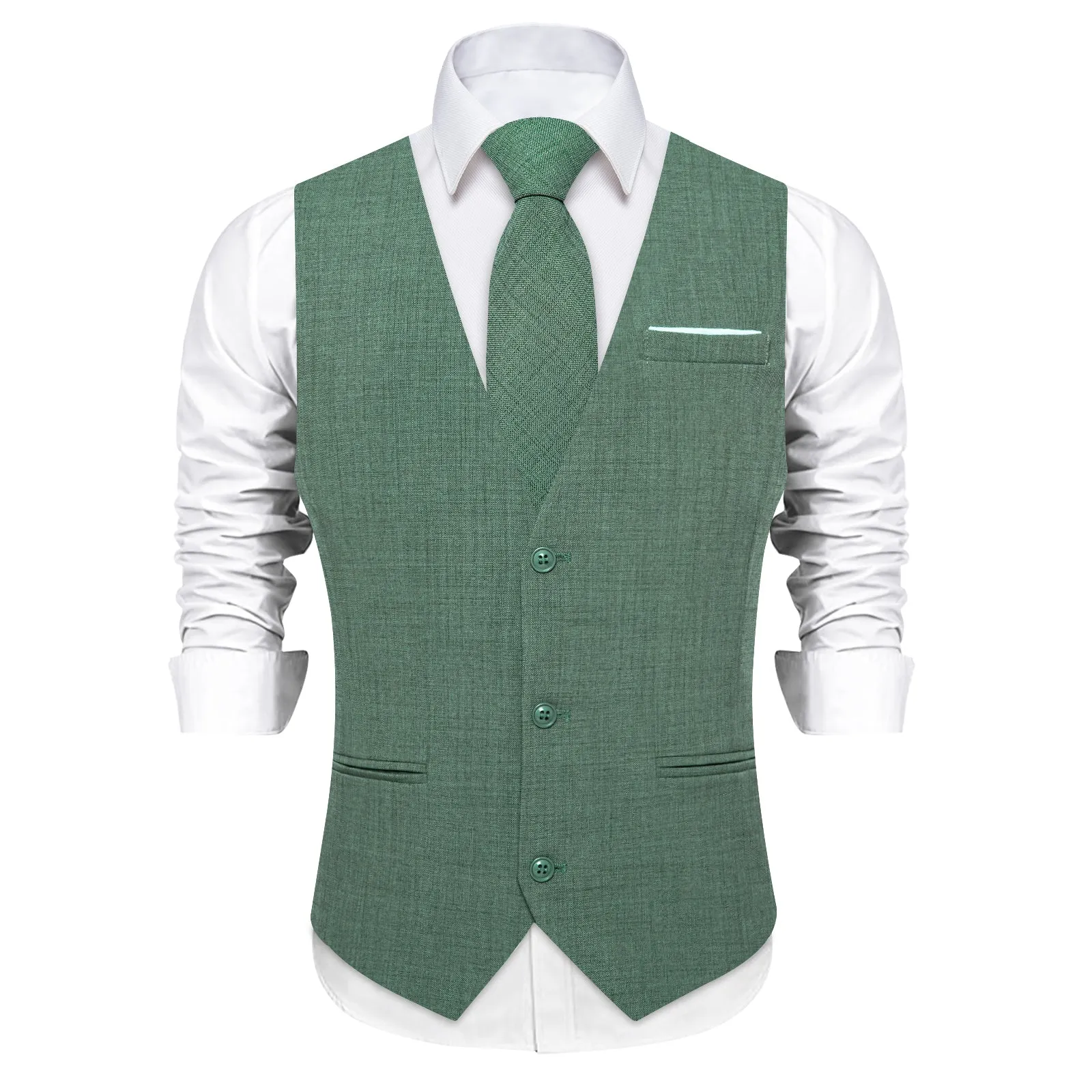 Ties2you Hooker Green Solid Jacquard Men's Vest Necktie Bowtie Set