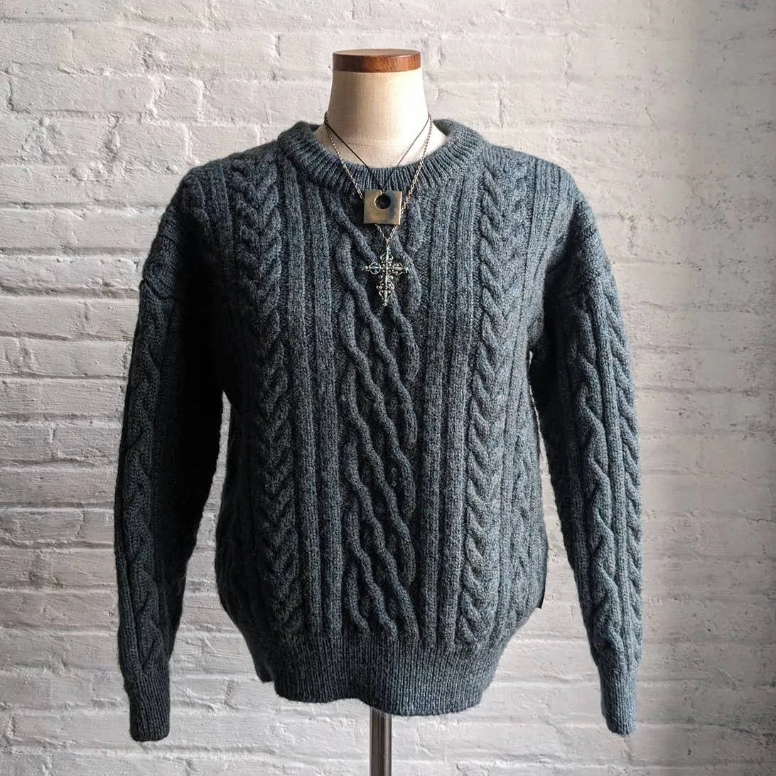 Vintage Chunky Cable Knit Wool Grandpa Sweater Minimalist Grunge Earthtone Top