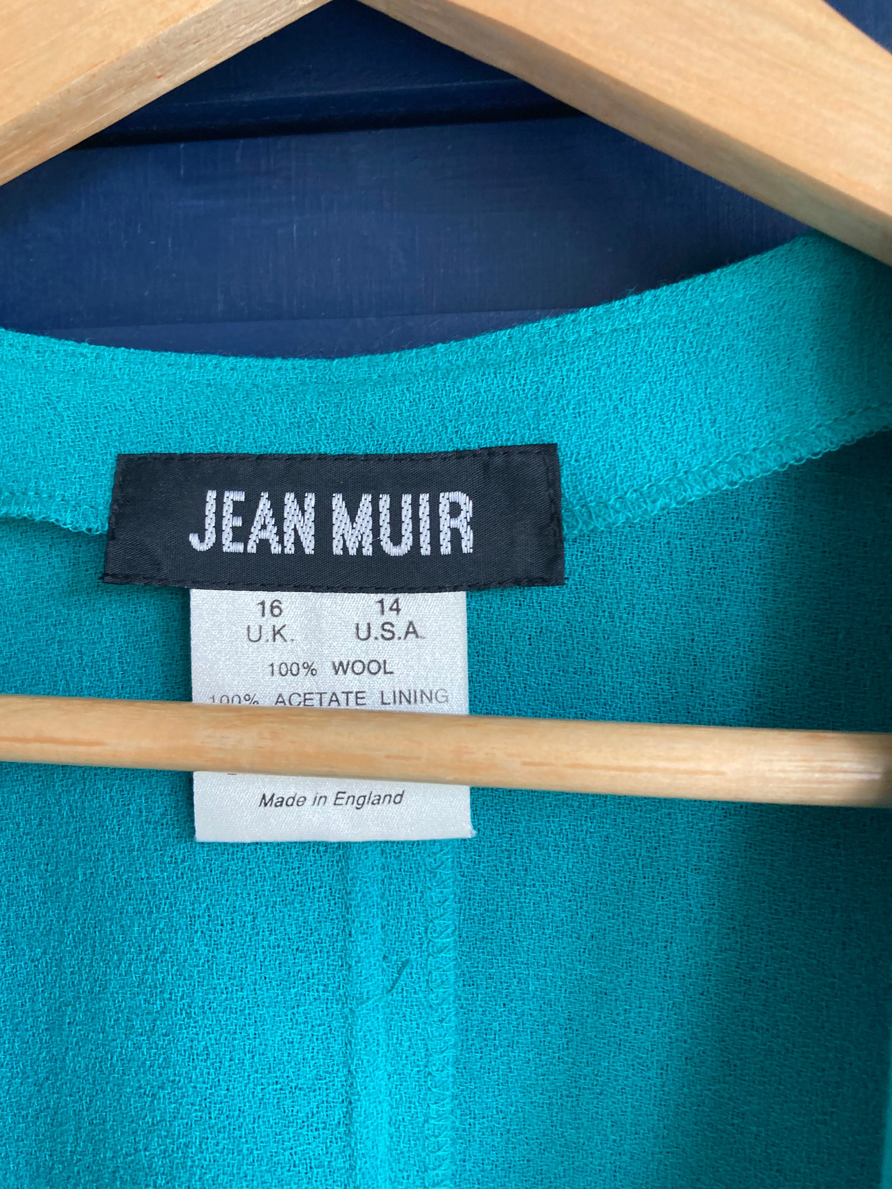 Vintage Jean Muir Wool Emerald Green Waterfall Front Long Sleeved Jacket UK Size 16